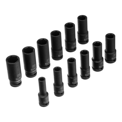 Набор ударных глубоких шестигранных торцевых головок, 1/2", 10-24 мм, в кейсе 12 шт. Stels