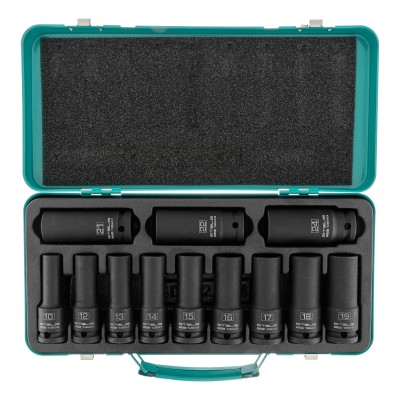 Набор ударных глубоких шестигранных торцевых головок, 1/2", 10-24 мм, в кейсе 12 шт. Stels