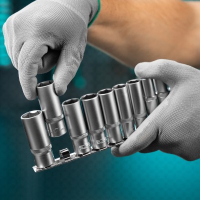 Набор удлиненных торцевых головок 3/8, шестигранные, CrV, 10 шт, 8-19 мм Stels Набор удлиненных торцевых головок 3/8, шестигранные, CrV, 10 шт, 8-19 мм Stels