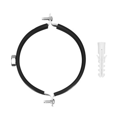 Хомут сантехнический для труб 108-116 (4") с резиновым уплотнением, шпилькой и дюбелем, 1 шт, Сибртех