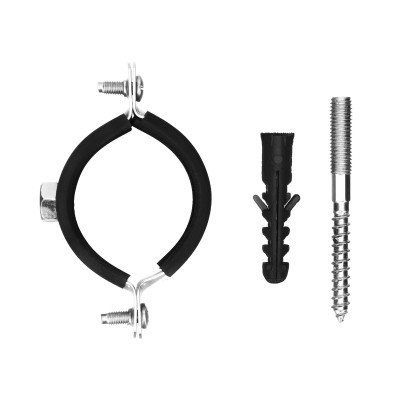 Хомут сантехнический для труб 47-51 (1 1/2") с резиновым уплотнением, шпилькой и дюбелем, 1 шт, Сибртех