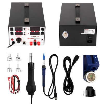 Паяльная станция (паяльник + фен + источн. питания), модель R5000, цифровая, 100-480°C, LED дисплей REXANT Паяльная станция (паяльник + фен + источн. питания), модель R5000, цифровая, 100-480°C, LED дисплей REXANT