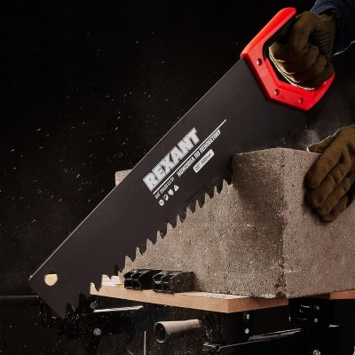 Ножовка по пенобетону 500мм, защитное покрытие, твердосплавные напайки на зубья, двухкомпонентная рукоятка REXANT Ножовка по пенобетону 500мм, защитное покрытие, твердосплавные напайки на зубья, двухкомпонентная рукоятка REXANT