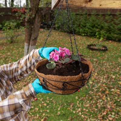 Подвесное кашпо с орнаментом, 30 см, с кокосовой корзиной Palisad Подвесное кашпо с орнаментом, 30 см, с кокосовой корзиной Palisad