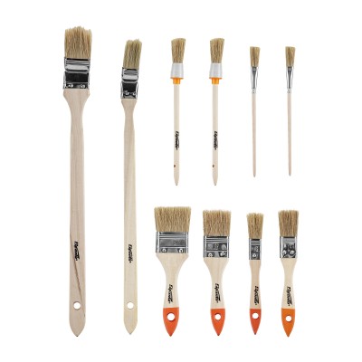 Набор кистей, 10 шт, Плоские: 3/4" (20 мм), 1" (25 мм), 1 1/2" (38 мм), 2" (50 мм), радиаторные: 1" (25 мм), 1 1/2" (38 мм), круглые: №1 (15 мм), №2 (20 мм, для декора: №8, №11. Sparta