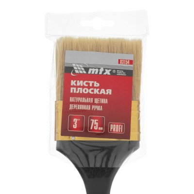 Кисть плоская "Профи" 3", натуральная щетина, деревянная ручка MTX