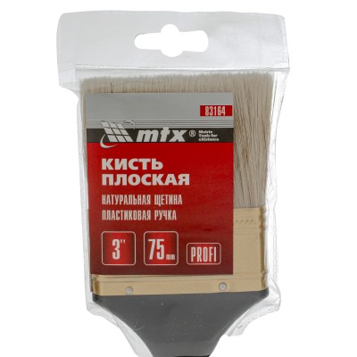 Кисть плоская "Профи" 3", натуральная щетина, пластмассовая ручка MTX Кисть плоская "Профи" 3", натуральная щетина, пластмассовая ручка MTX