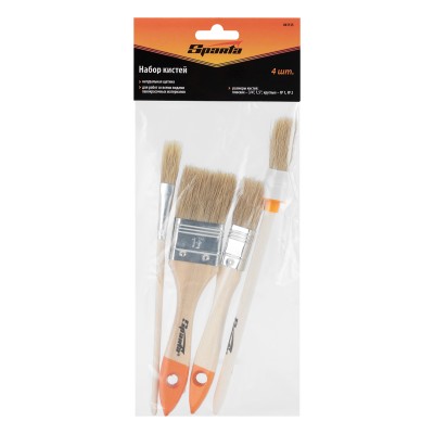 Набор кистей, 4 шт, плоские: 3/4" (20 мм), 1 1/2" (38) мм, круглая №2 (20 мм), для декора: №11.Sparta