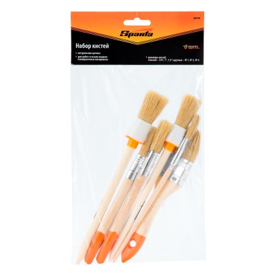 Набор кистей, 6 шт, плоские: 3/4" (20 мм), 1" (25 мм), 1 1/2 (38 мм), круглые: №1 (15 мм), №2 (20 мм), для декора: №11 Sparta