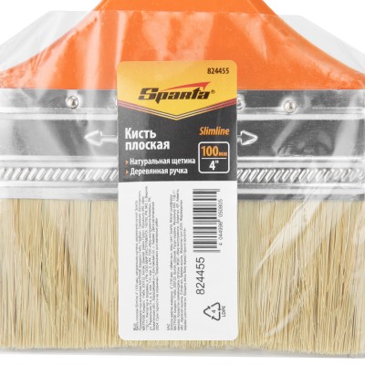 Кисть плоская Slimline 4" (100 мм) натуральная щетина, деревянная ручка Sparta