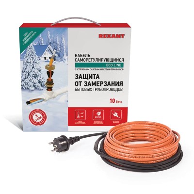 Кабель греющий саморегулирующийся пищевой модель SRP 10HTM2-CT, готовый комплект в трубу, 8м/80Вт REXANT