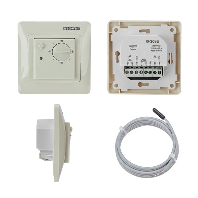 Терморегулятор механический RX-308G, совместим с Schneider серии Glossa, Atlas, Sedna, W59, бежевый REXANT
