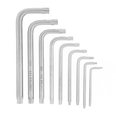 Набор ключей имбусовых Tamper-Torx , 9 шт: ТT10-ТT50.45x, закаленные, короткие, никель Сибртех