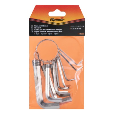 Набор ключей имбусовых HEX, 1.5-10 мм, CrV, 10 шт, никелированный, на кольце Sparta Набор ключей имбусовых HEX, 1.5-10 мм, CrV, 10 шт, никелированный, на кольце Sparta