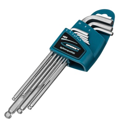 Набор ключей имбусовых HEX, 1.5-10 мм, S2, 9 шт, экстра-длинные с шаром, сатинированные Gross Набор ключей имбусовых HEX, 1.5-10 мм, S2, 9 шт, экстра-длинные с шаром, сатинированные Gross