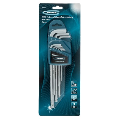 Набор ключей имбусовых HEX, 1.5-10 мм, S2, 9 шт, экстра-длинные с шаром, сатинированные Gross Набор ключей имбусовых HEX, 1.5-10 мм, S2, 9 шт, экстра-длинные с шаром, сатинированные Gross