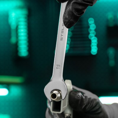 Ключ комбинированный, 15 мм, CrV, матовый хром Stels