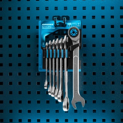 Набор ключей комбинированных трещоточных, количество зубьев 100, СRV, 7 шт, 8-19 мм Gross