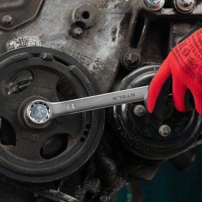 Ключ комбинированный, 19 мм, CrV, матовый хром Stels