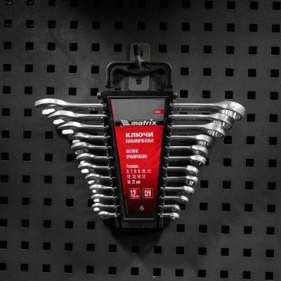Набор ключей комбинированных, 6-22 мм, 12 шт, CrV, матовый хром Matrix