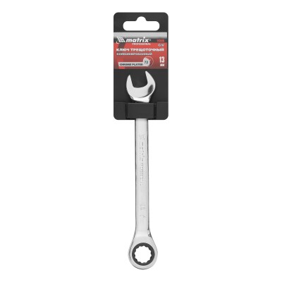Ключ комбинированный трещоточный, 13 мм, CrV, зеркальный хром Matrix Professional