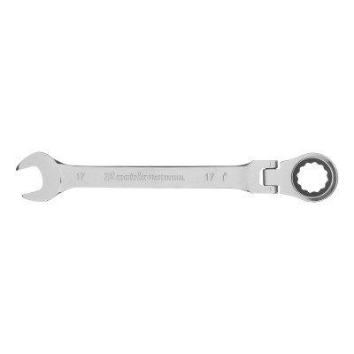 Ключ комбинированный трещоточный, 17 мм, CrV, шарнирный, зеркальный хром Matrix Professional