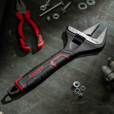 Ключ разводной, тонкие губки, фосфатированный, двухкомпонентная рукоятка, 300 мм, PRO Matrix