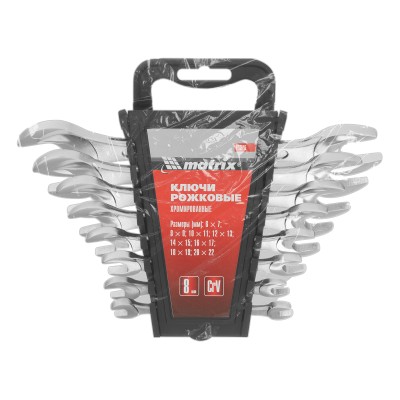 Набор ключей рожковых, 6-22 мм, 8 шт, CrV, хромированные Matrix Набор ключей рожковых, 6-22 мм, 8 шт, CrV, хромированные Matrix