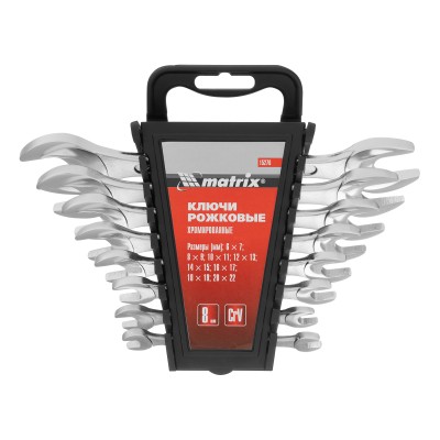 Набор ключей рожковых, 6-22 мм, 8 шт, CrV, хромированные Matrix Набор ключей рожковых, 6-22 мм, 8 шт, CrV, хромированные Matrix