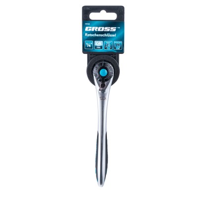 Ключ-трещотка 1/4", CrV, 120 зубьев, с быстрым сбросом, цельнометаллический, хром Gross Ключ-трещотка 1/4", CrV, 120 зубьев, с быстрым сбросом, цельнометаллический, хром Gross