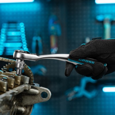 Ключ-трещотка 1/2", CrV, 120 зубьев, с быстрым сбросом, цельнометаллический, хром Gross