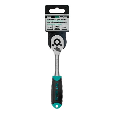 Ключ-трещотка 1/4", CrV, 72 зуба, с быстрым сбросом, матовый хром Stels