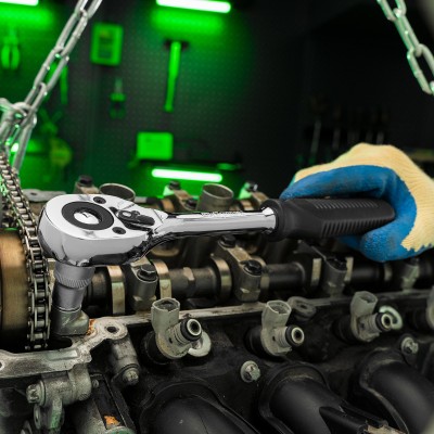 Ключ-трещотка 1/2", 45 зубьев, с быстрым сбросом, CrV, хром Сибртех