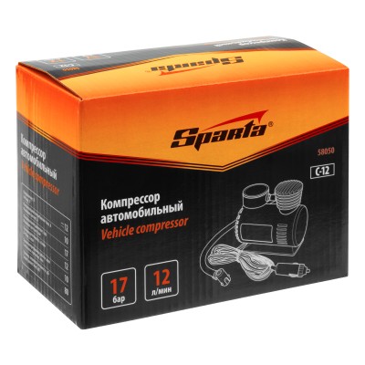 Компрессор автомобильный С-12, 12 В, 17 атм, 12 л/мин Sparta Компрессор автомобильный С-12, 12 В, 17 атм, 12 л/мин Sparta