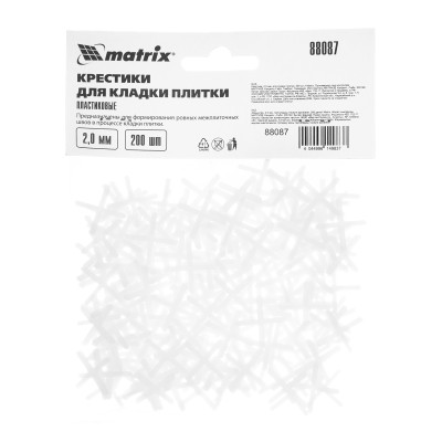 Крестики, 2.0 мм, для кладки плитки, 200 шт Matrix Крестики, 2.0 мм, для кладки плитки, 200 шт Matrix