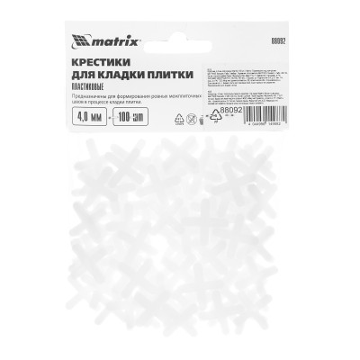 Крестики, 4.0 мм, для кладки плитки, 100 шт Matrix