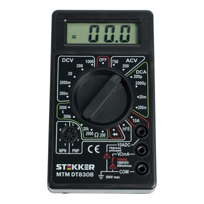 MTM DT830B Мультиметр цифровой, портативный,1999 отсчетов, батарея крона, ручная регулировка, черный, TM STEKKER