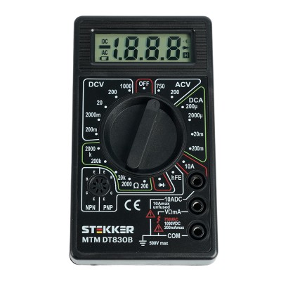 MTM DT830B Мультиметр цифровой, портативный,1999 отсчетов, батарея крона, ручная регулировка, черный, TM STEKKER