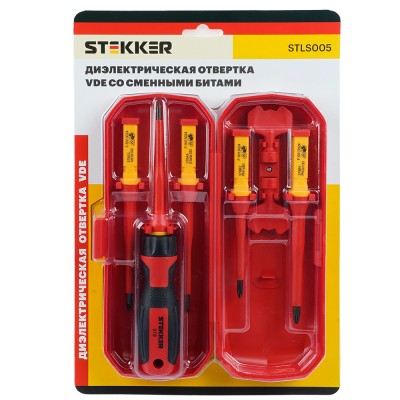 STLS005 Отвертка VDE со сменными битами до 1000В, 8 предметов STLS005 Отвертка VDE со сменными битами до 1000В, 8 предметов