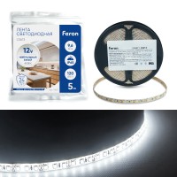 Лента светодиодная 12V FERON LS613, 120*SMD2835, 9,6W/m, IP65, 4000К (нейтральный белый), Кратность резки мм 25 мм, 5000 *8*1,84мм Лента светодиодная 12V FERON LS613, 120*SMD2835, 9,6W/m, IP65, 4000К (нейтральный белый), Кратность резки мм 25 мм, 5000 *8*1,84мм