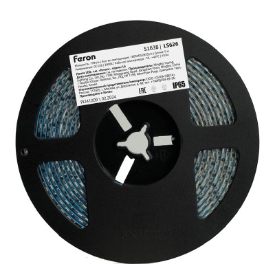 Светодиодная Светодиодная LED лента Feron LS626, 180SMD(2835)/m 17W/m 12V 5000*10*1,22мм 3000К IP65 Артикул 51638