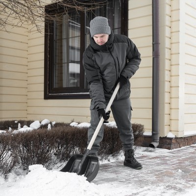 Лопата для уборки снега пластиковая, 360 х 405 х 1550 мм, деревянный черенок в/с, Сибртех