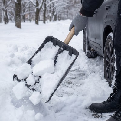 Лопата для уборки снега полипропиленовая, 275х365х870 мм, деревянный черенок, Sparta
