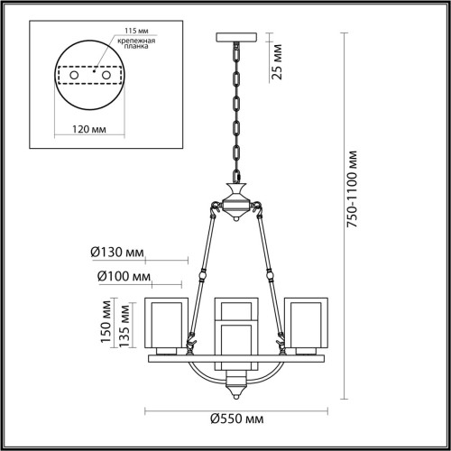 6524/4 COUNTY LN23 219 античная латунь Люстра E27 4*60W 220V RIVERLY Lumion