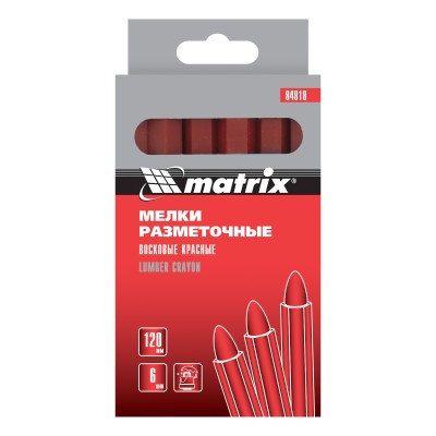 Мелки разметочные восковые красные, 120 мм, коробка 6 шт Matrix Мелки разметочные восковые красные, 120 мм, коробка 6 шт Matrix