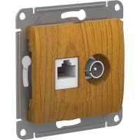 GLOSSA РОЗЕТКА двойная ТВ + компьютерная RJ45 кат. 5e, механизм, ДУБ