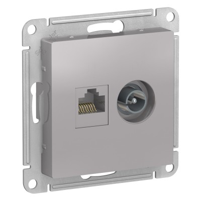 ATLASDESIGN РОЗЕТКА двойная ТВ + компьютерная RJ45 кат. 5e, механизм, АЛЮМИНИЙ