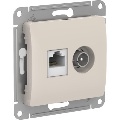 GLOSSA РОЗЕТКА двойная ТВ + компьютерная RJ45 кат. 5e, механизм, МОЛОЧНЫЙ