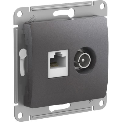 GLOSSA РОЗЕТКА двойная ТВ + компьютерная RJ45 кат. 5e, механизм, ГРАФИТ