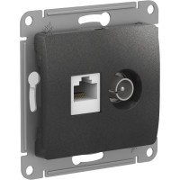 GLOSSA РОЗЕТКА двойная ТВ + компьютерная RJ45 кат. 5e, механизм, АНТРАЦИТ
